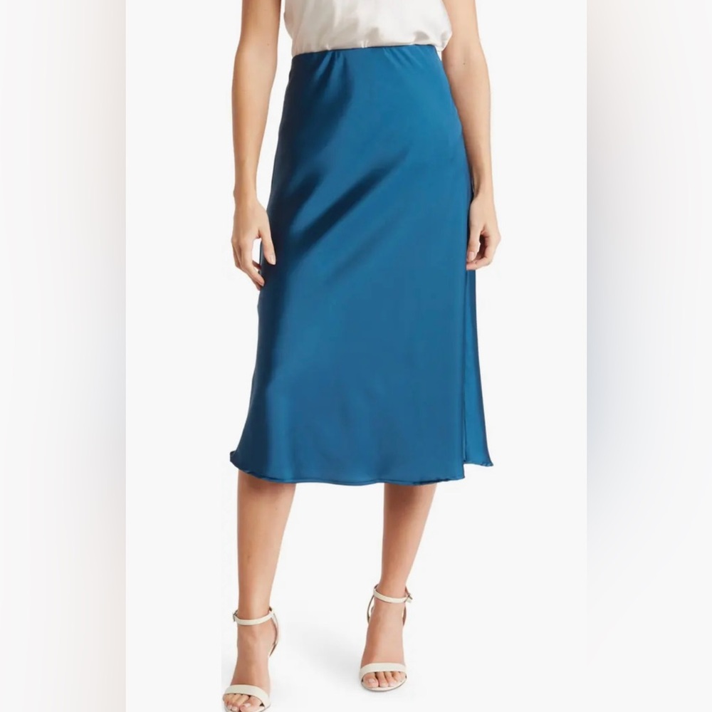 Nordstrom midi satin slip skirt in teal